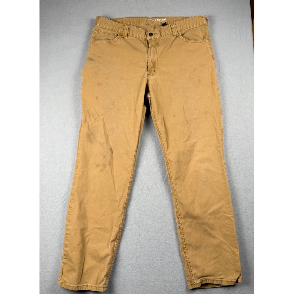 Carhartt Relaxed Fit Work Pants Mens 38x34 Tan Canvas BN2517-M Straight Leg